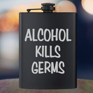 Personalized Alcohol Kills Germs Black Flask | Humor Gift | Family Gift